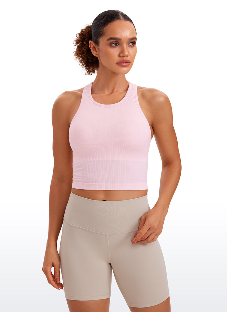 CRZ YOGA Camiseta de Yoga sin Costuras con Cuello Alto para Mujer Rosa Fresa