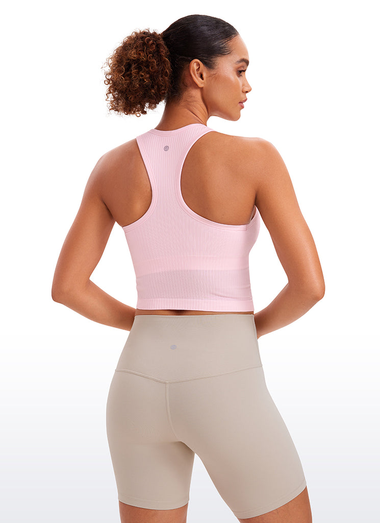 CRZ YOGA Camiseta de Yoga sin Costuras con Cuello Alto para Mujer Rosa Fresa