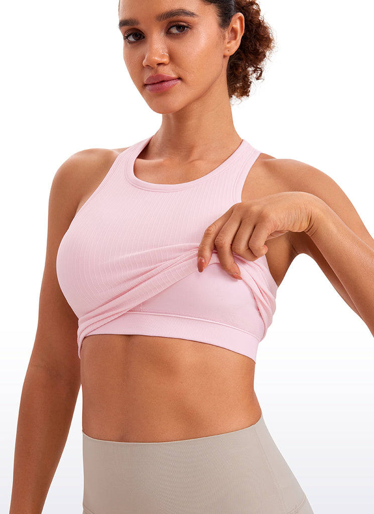 CRZ YOGA Camiseta de Yoga sin Costuras con Cuello Alto para Mujer Rosa Fresa