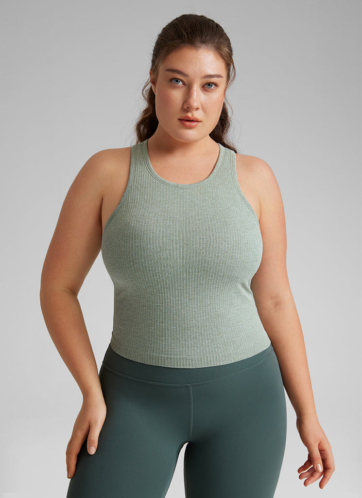 CRZ YOGA Camiseta de Yoga sin Costuras con Cuello Alto para Mujer Verde oscuro