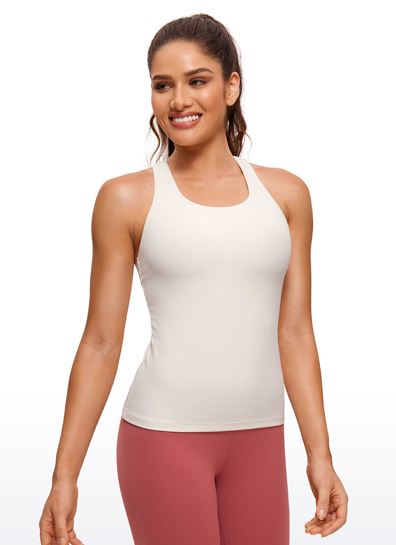 CRZ YOGA Butterluxe Camiseta de Tirantes de Yoga para Mujer Albaricoque blanco