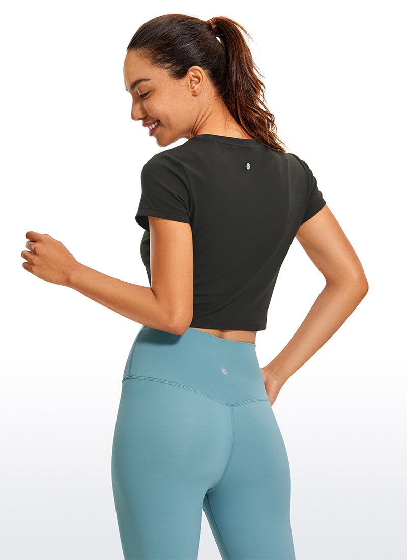 CRZ YOGA Top Clásico Mujer Butterluxe Manga Corta Corte Crop Negro