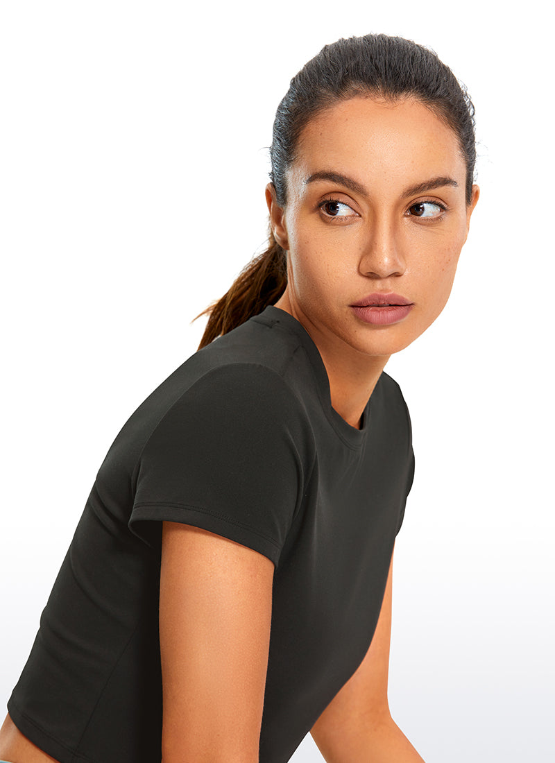 CRZ YOGA Top Clásico Mujer Butterluxe Manga Corta Corte Crop Negro