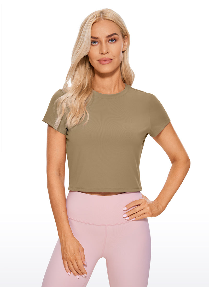 CRZ YOGA Top Clásico Mujer Butterluxe Manga Corta Corte Crop Marrón Soul