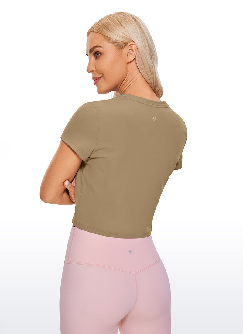 CRZ YOGA Top Clásico Mujer Butterluxe Manga Corta Corte Crop Marrón Soul