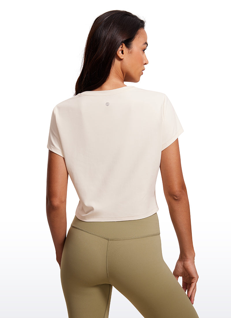CRZ YOGA Top Clásico Mujer Butterluxe Manga Corta Corte Crop Albaricoque blanco