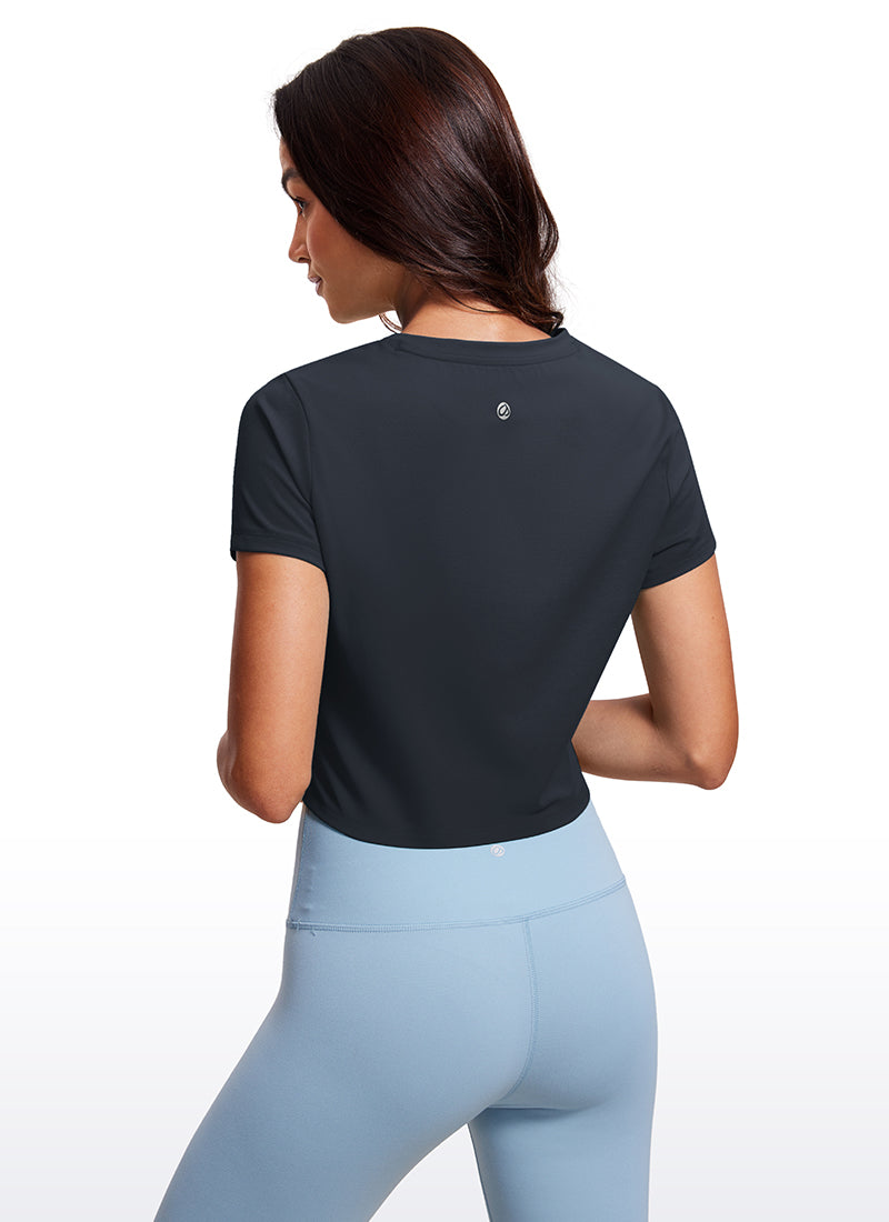 CRZ YOGA Top Clásico Mujer Butterluxe Manga Corta Corte Crop True Navy