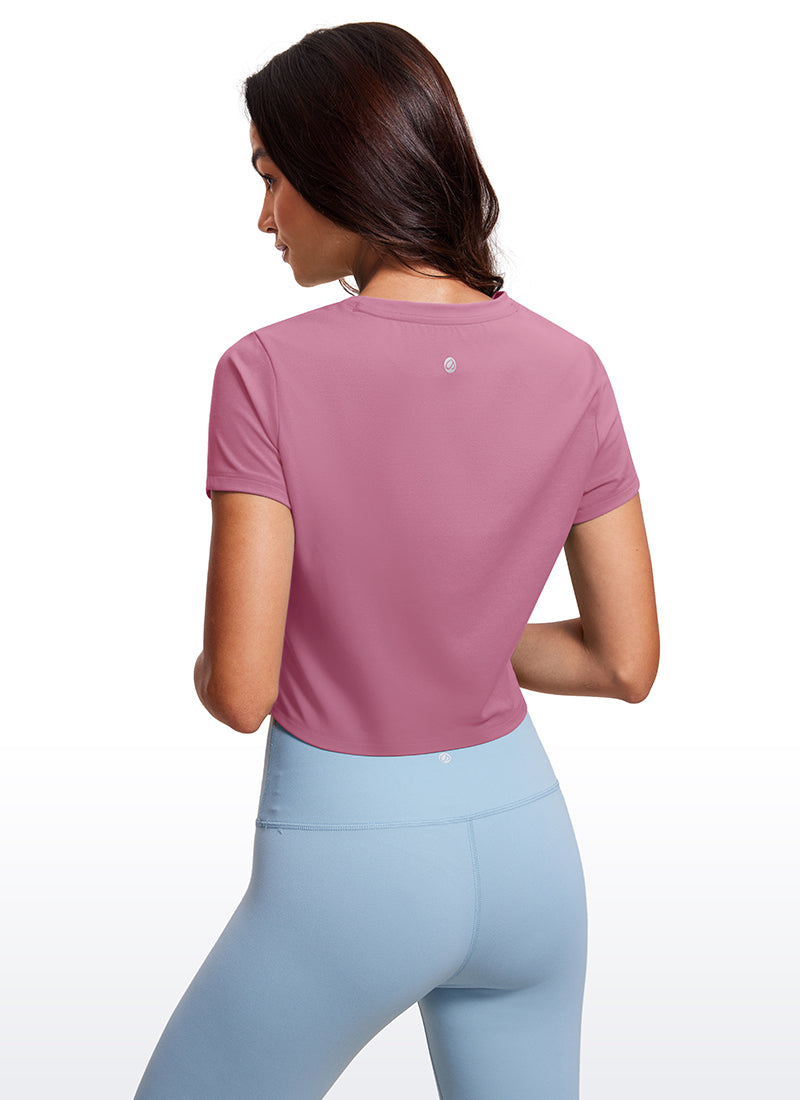 CRZ YOGA Top Clásico Mujer Butterluxe Manga Corta Corte Crop Polvo de Terciopelo