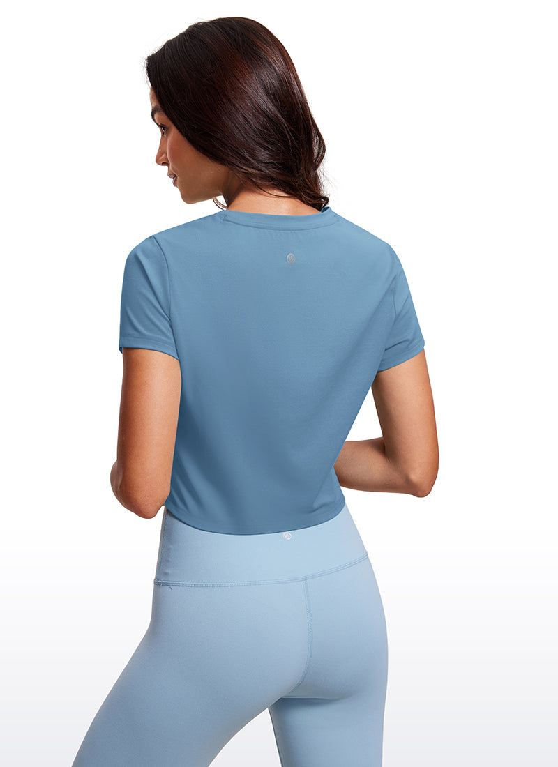 CRZ YOGA Top Clásico Mujer Butterluxe Manga Corta Corte Crop Universo Azul
