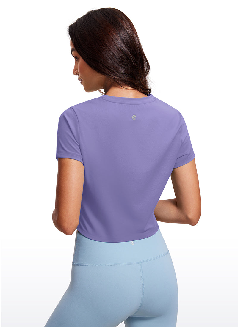 CRZ YOGA Top Clásico Mujer Butterluxe Manga Corta Corte Crop Lavanda Oscura Morada