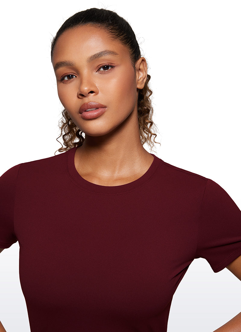 CRZ YOGA Top Clásico Mujer Butterluxe Manga Corta Corte Crop Merlot Rojo