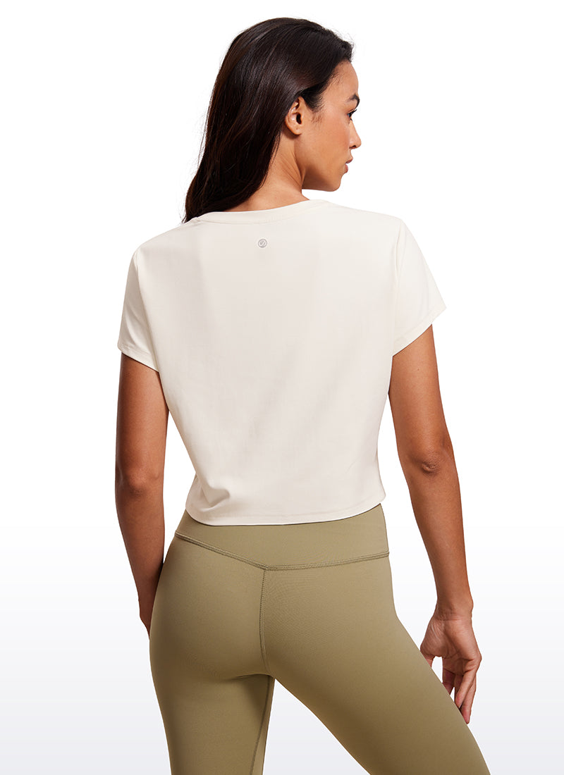CRZ YOGA Top Clásico Mujer Butterluxe Manga Corta Corte Crop Blanca Lechosa