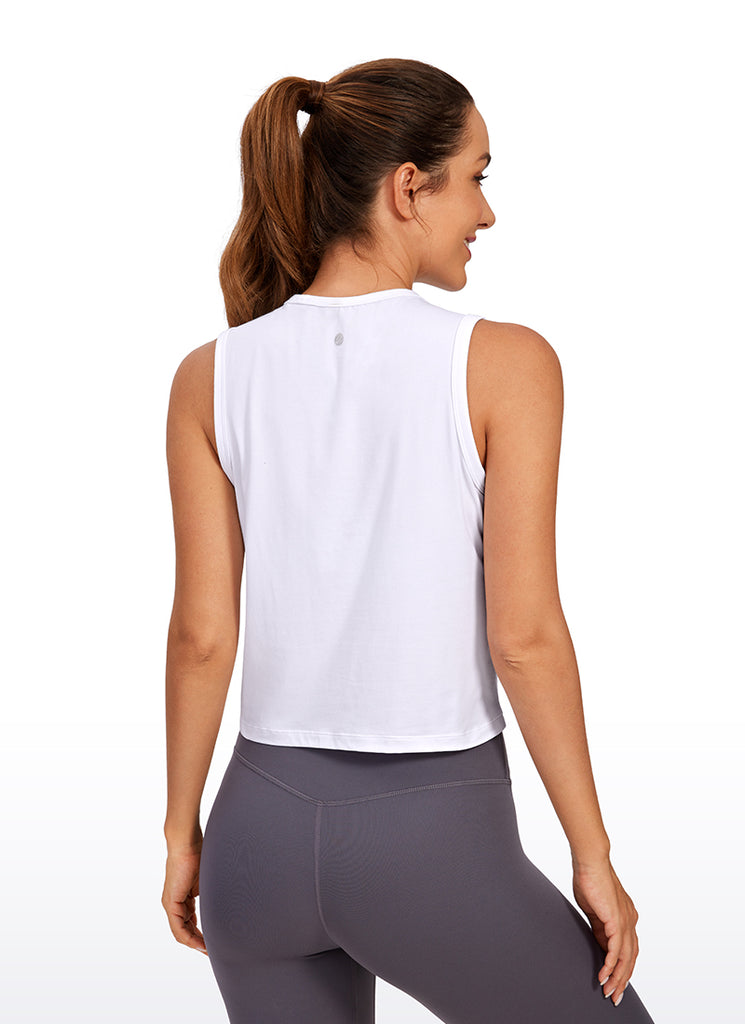 CRZ YOGA Camiseta de Tirantes con Cuello Alto de Algodón Pima para Mujer Negro