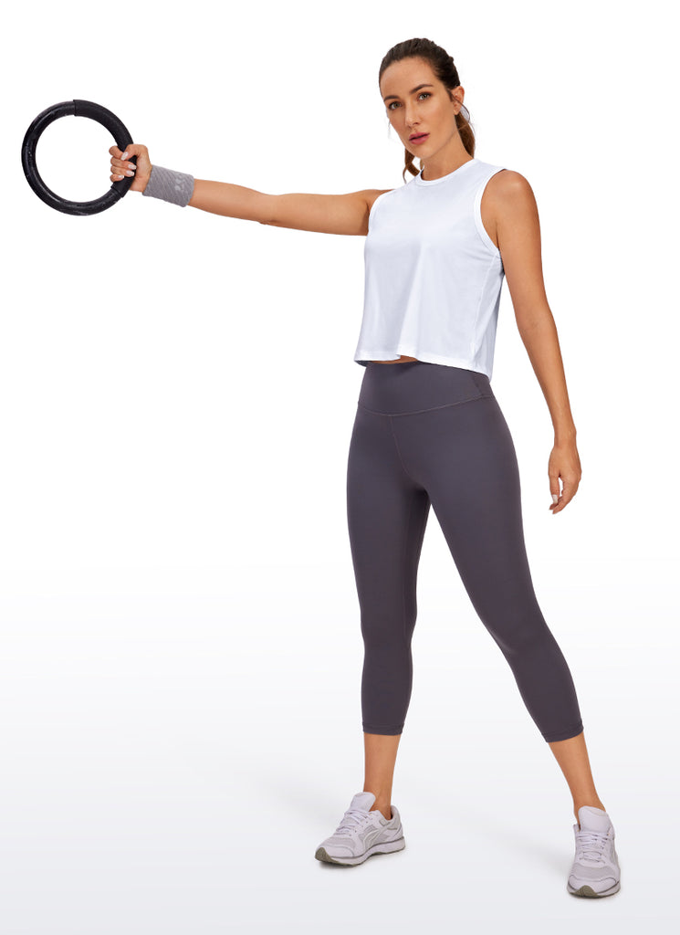 CRZ YOGA Camiseta de Tirantes con Cuello Alto de Algodón Pima para Mujer Negro