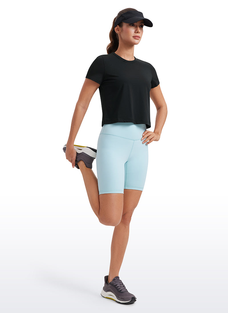 CRZ YOGA Camiseta de Algodón Pima y Mangas Cortas con Cuello Alto para Mujer Negro