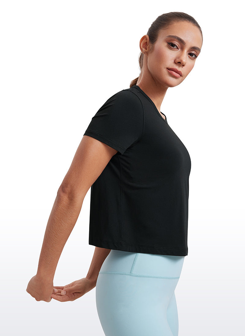 CRZ YOGA Camiseta de Algodón Pima y Mangas Cortas con Cuello Alto para Mujer Negro