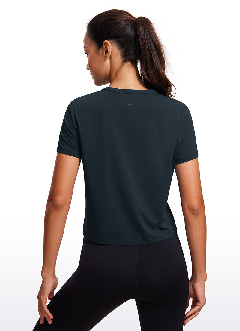 CRZ YOGA Camiseta de Algodón Pima y Mangas Cortas con Cuello Alto para Mujer Rosa Sónico