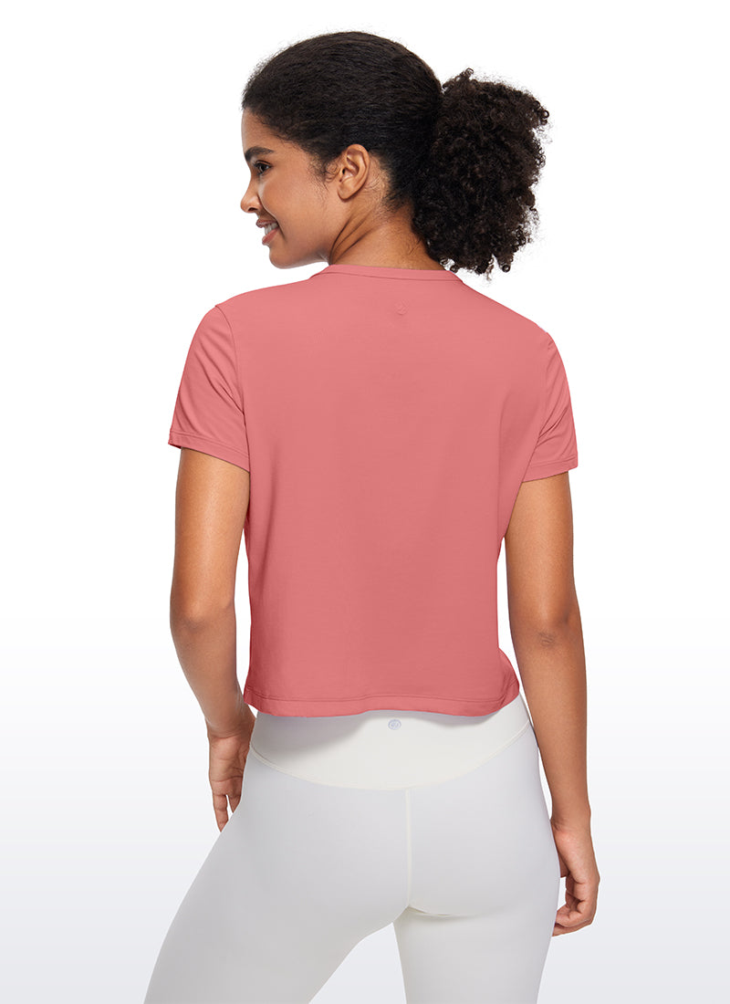 CRZ YOGA Camiseta de Algodón Pima y Mangas Cortas con Cuello Alto para Mujer Verdor Brillante