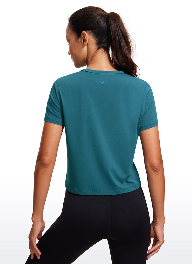 CRZ YOGA Camiseta de Algodón Pima y Mangas Cortas con Cuello Alto para Mujer Rosa Sónico