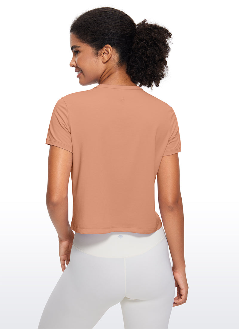 CRZ YOGA Camiseta de Algodón Pima y Mangas Cortas con Cuello Alto para Mujer Gavanza