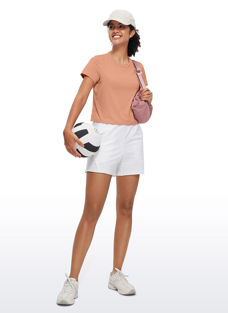 CRZ YOGA Camiseta de Algodón Pima y Mangas Cortas con Cuello Alto para Mujer Gavanza