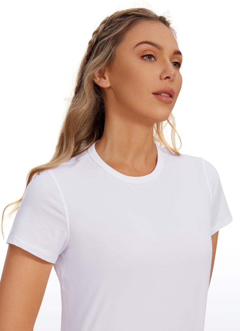 CRZ YOGA Camiseta de Algodón Pima y Mangas Cortas con Cuello Alto para Mujer blanco