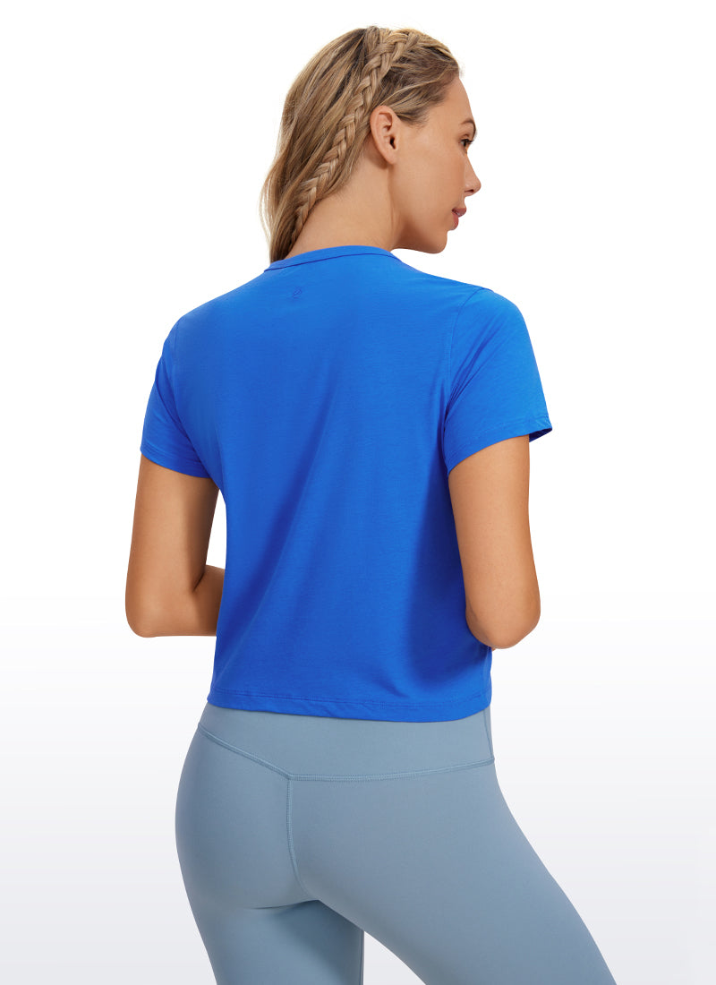 CRZ YOGA Camiseta de Algodón Pima y Mangas Cortas con Cuello Alto para Mujer blanco