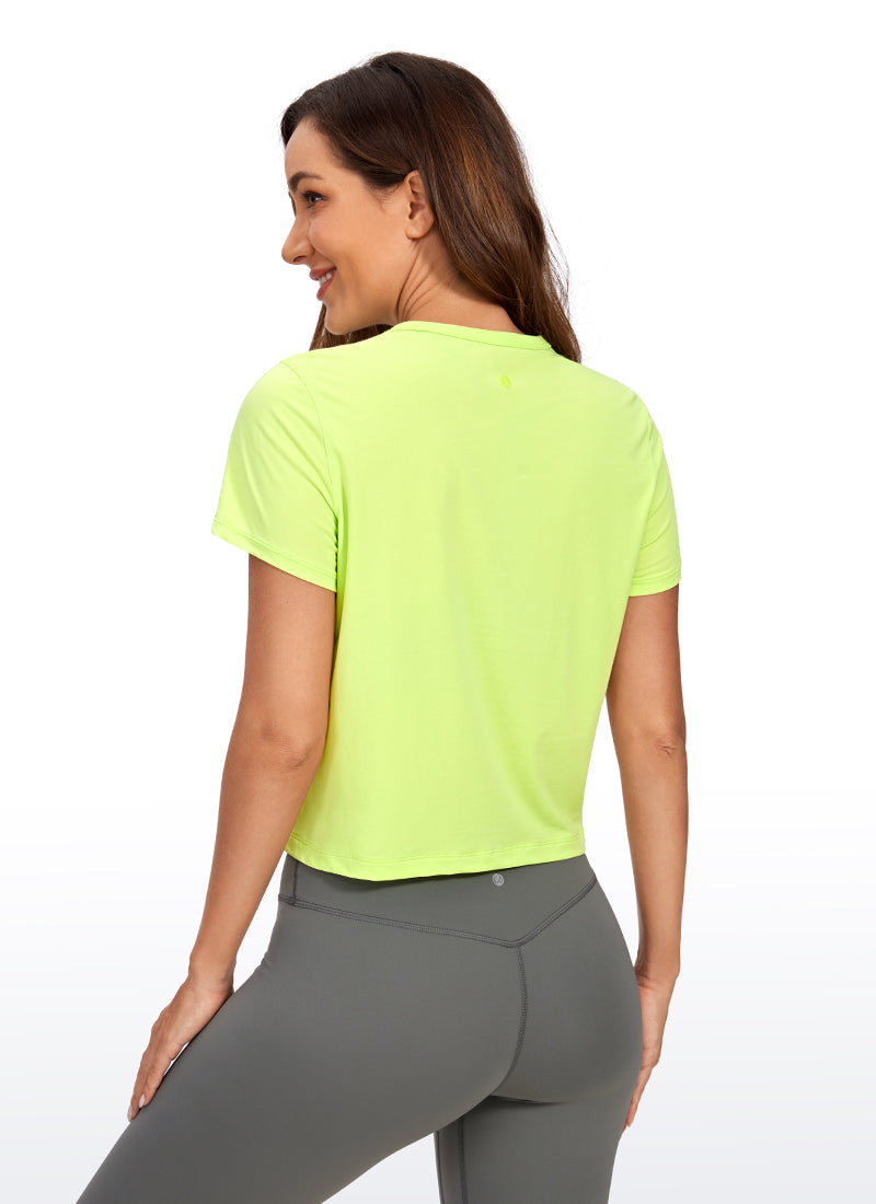 CRZ YOGA Camiseta de Algodón Pima y Mangas Cortas con Cuello Alto para Mujer Naranja Ladrillo
