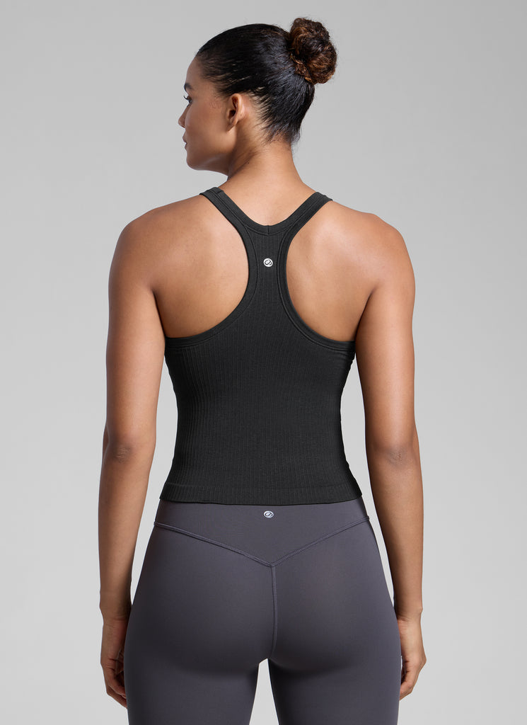 CRZ YOGA Tank con Cuello Redondo y sin Costuras para Mujer Negro