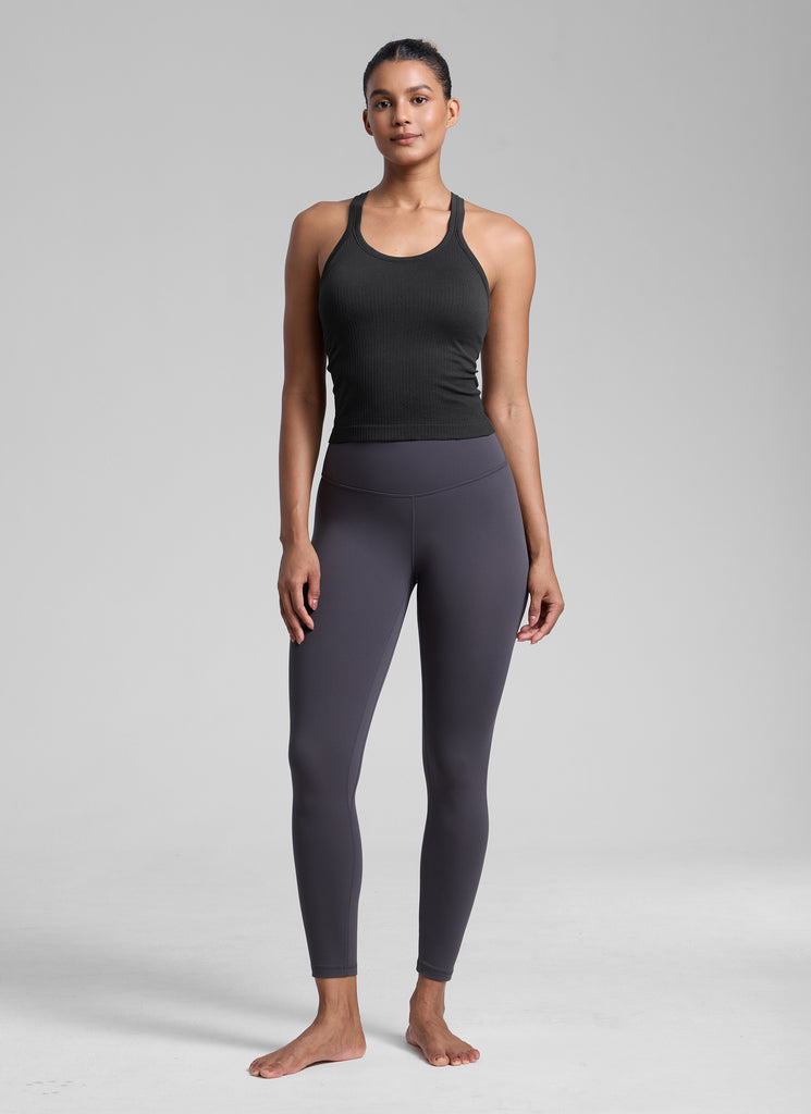 CRZ YOGA Tank con Cuello Redondo y sin Costuras para Mujer Negro