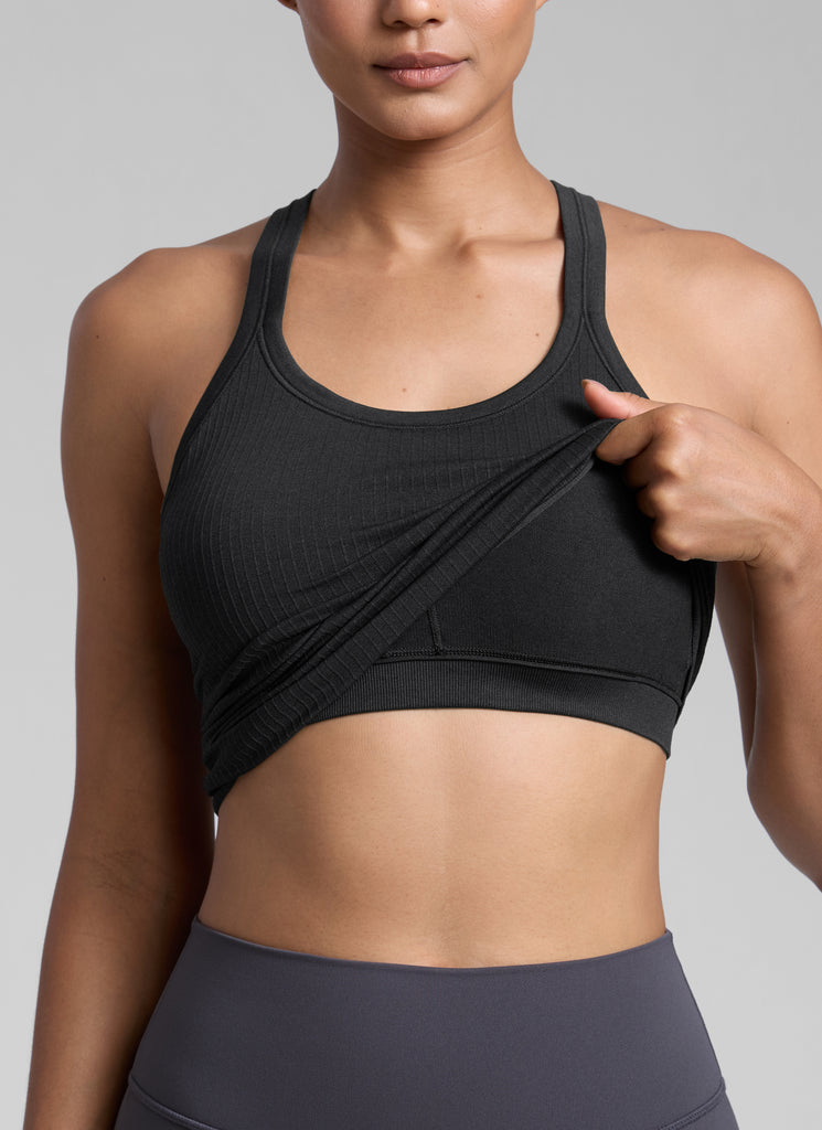 CRZ YOGA Tank con Cuello Redondo y sin Costuras para Mujer Negro