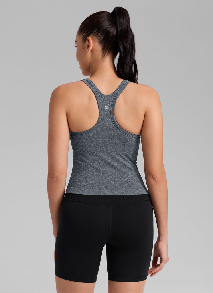 CRZ YOGA Tank con Cuello Redondo y sin Costuras para Mujer Verde oscuro
