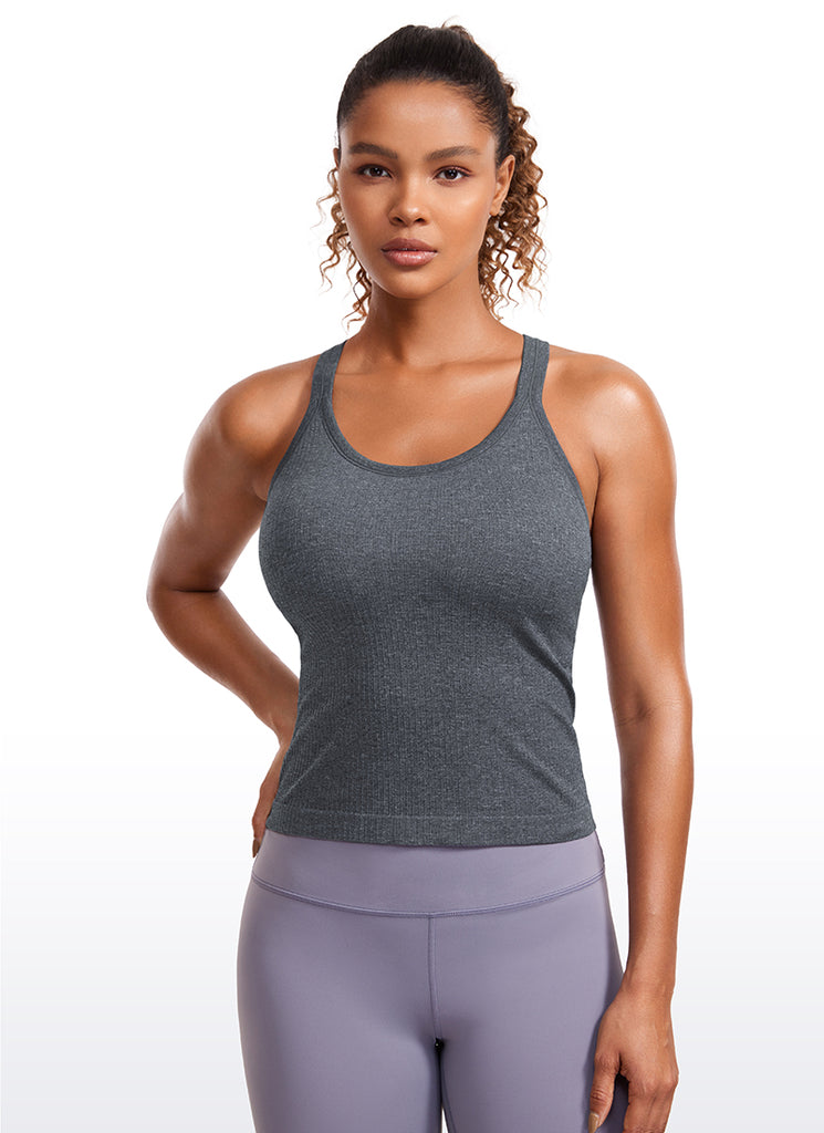 CRZ YOGA Tank con Cuello Redondo y sin Costuras para Mujer Verde oscuro