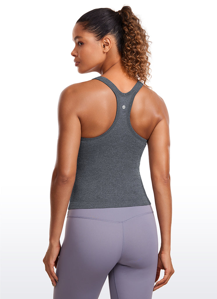 CRZ YOGA Tank con Cuello Redondo y sin Costuras para Mujer Verde oscuro