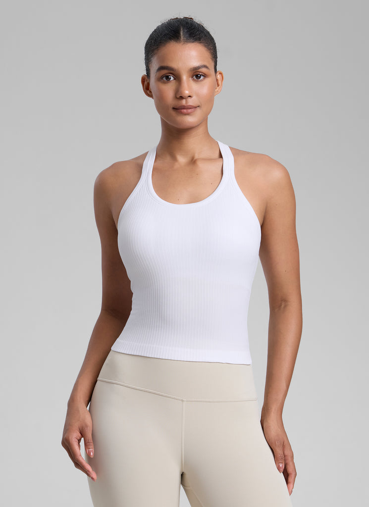 CRZ YOGA Tank con Cuello Redondo y sin Costuras para Mujer Rojo Profundo