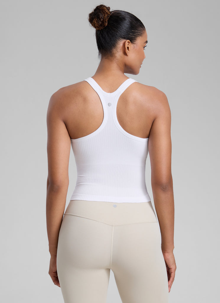 CRZ YOGA Tank con Cuello Redondo y sin Costuras para Mujer blanco