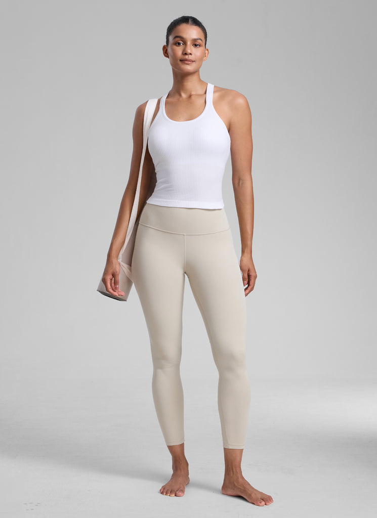 CRZ YOGA Tank con Cuello Redondo y sin Costuras para Mujer blanco