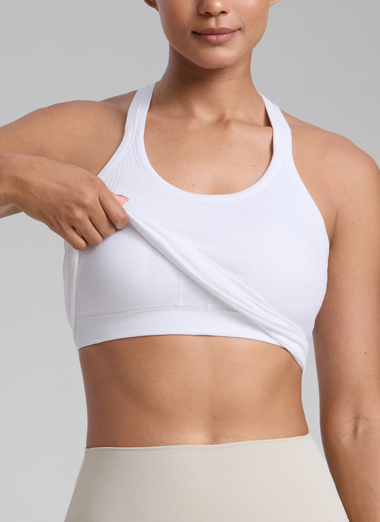 CRZ YOGA Tank con Cuello Redondo y sin Costuras para Mujer blanco