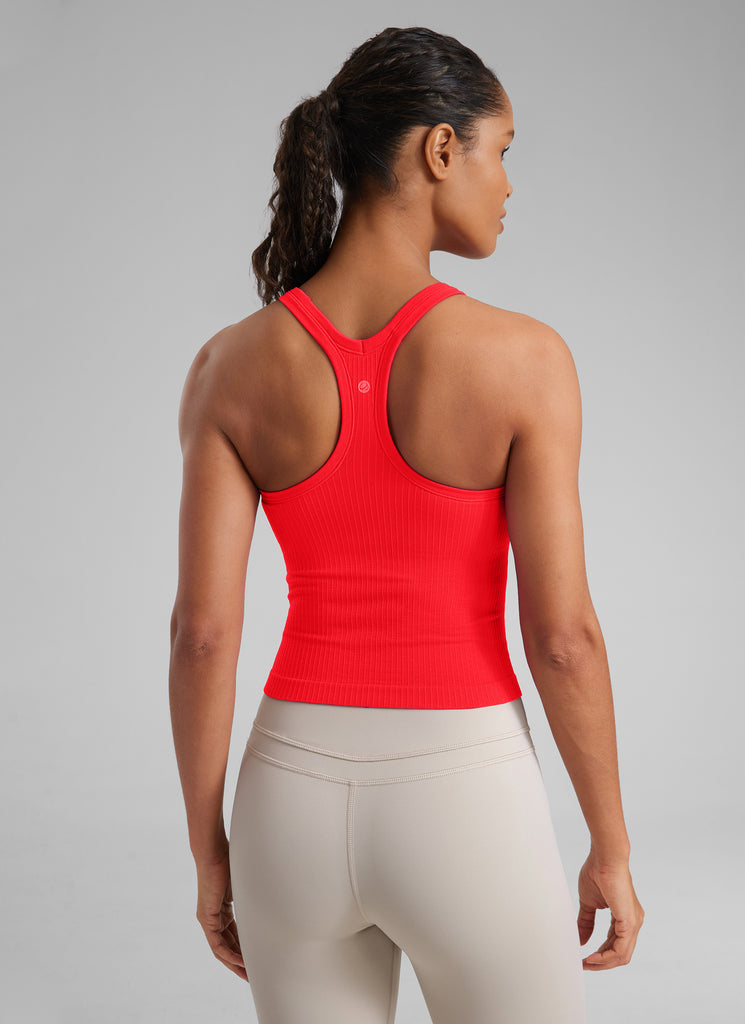 CRZ YOGA Tank con Cuello Redondo y sin Costuras para Mujer Rojo Profundo