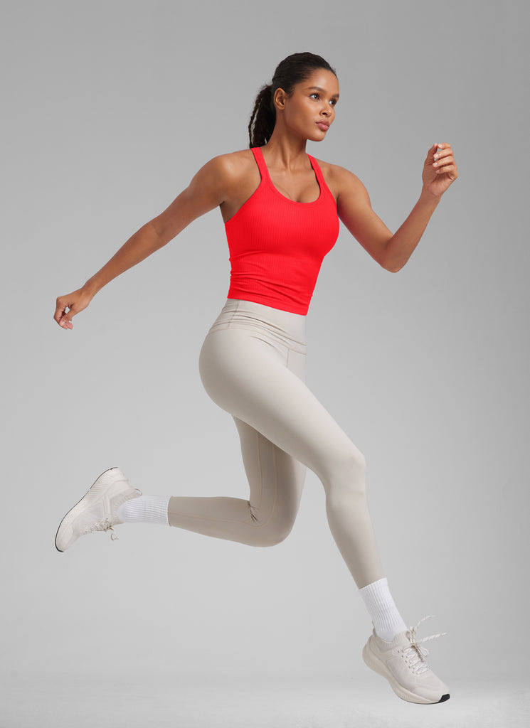 CRZ YOGA Tank con Cuello Redondo y sin Costuras para Mujer Rojo Profundo