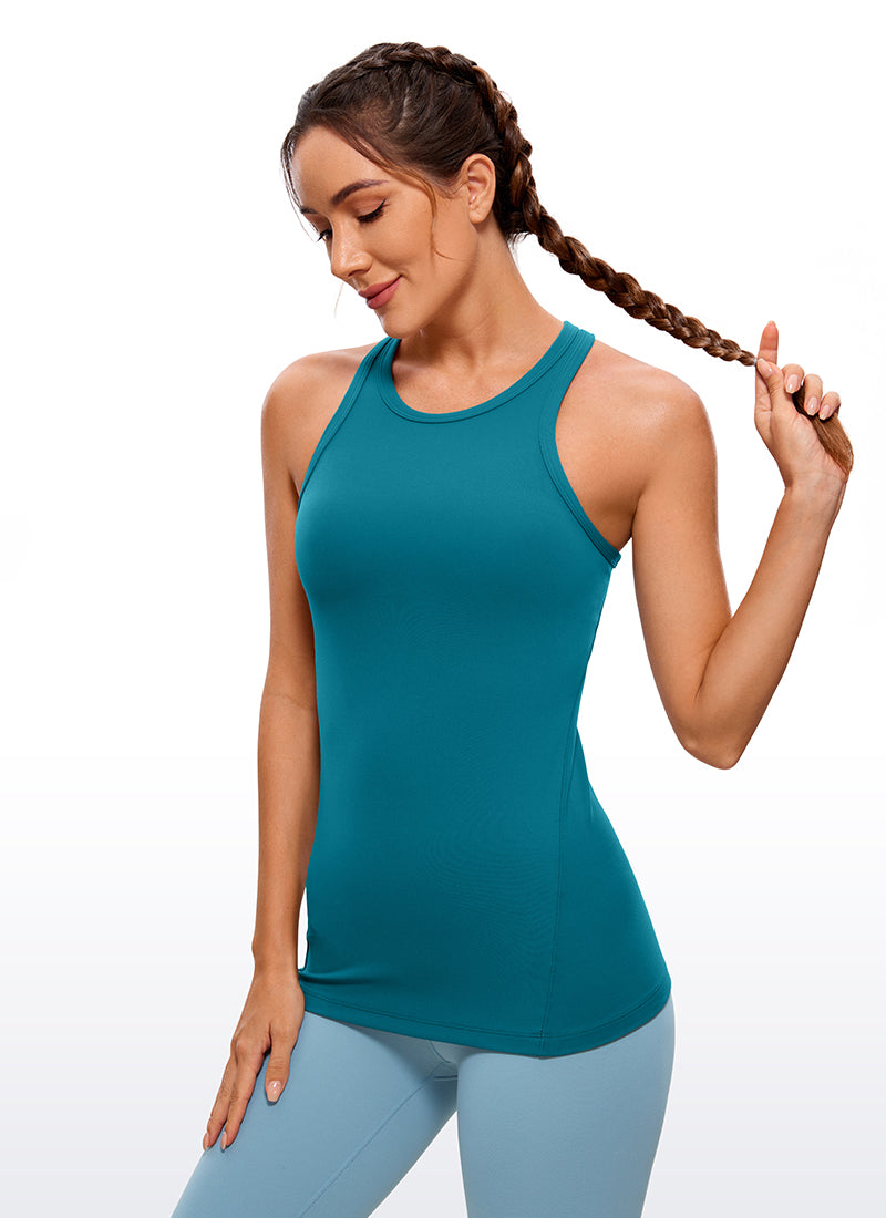 CRZ YOGA Butterluxe Camiseta de Racerback y Cuello Alto para Mujer Verde Boreal