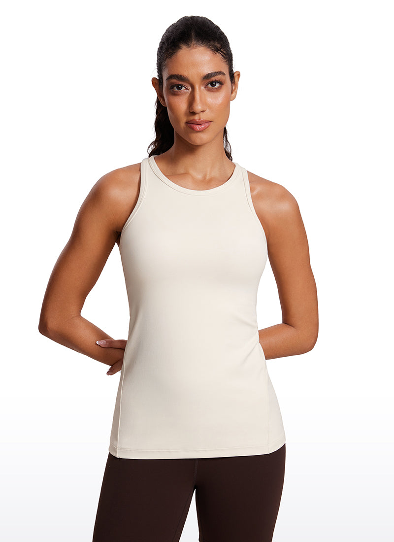 CRZ YOGA Butterluxe Camiseta de Racerback y Cuello Alto para Mujer Blanca Lechosa