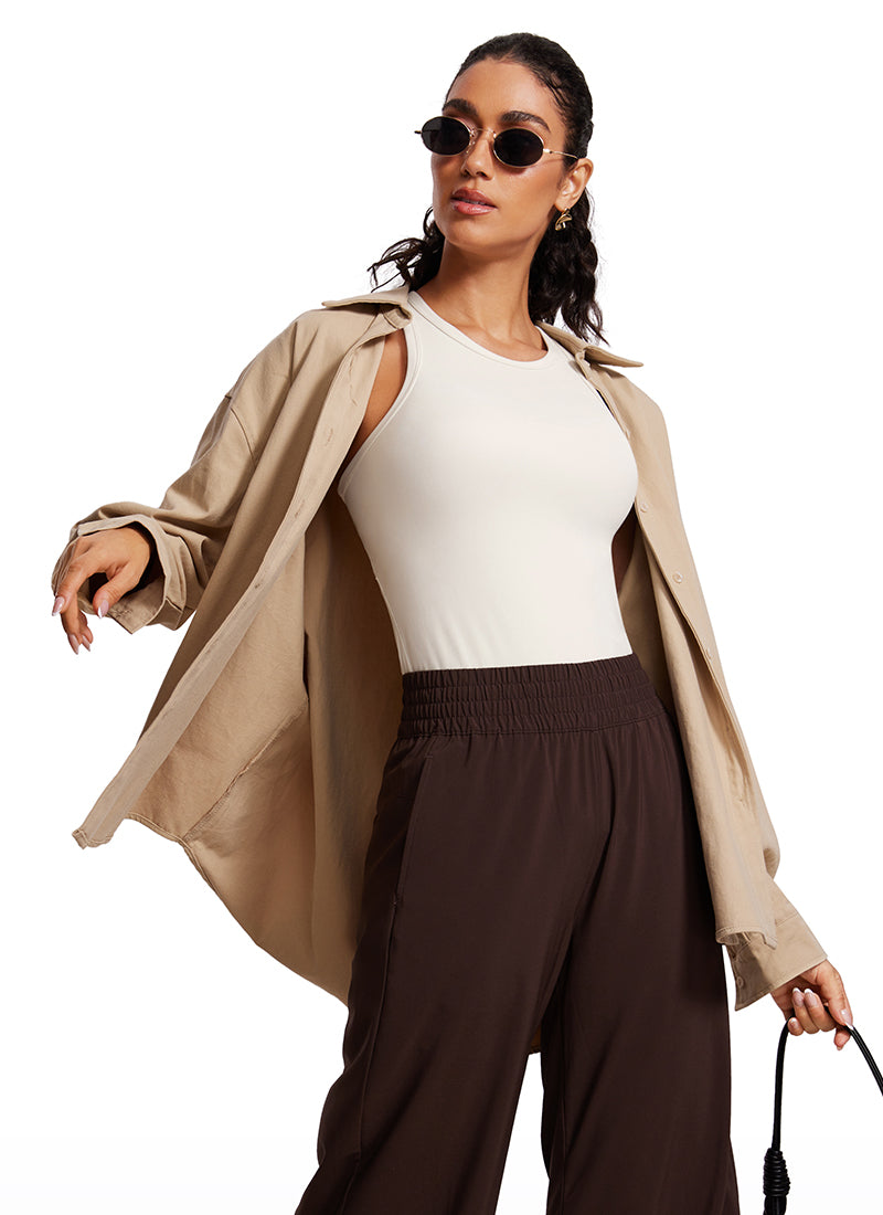 CRZ YOGA Butterluxe Camiseta de Racerback y Cuello Alto para Mujer Blanca Lechosa