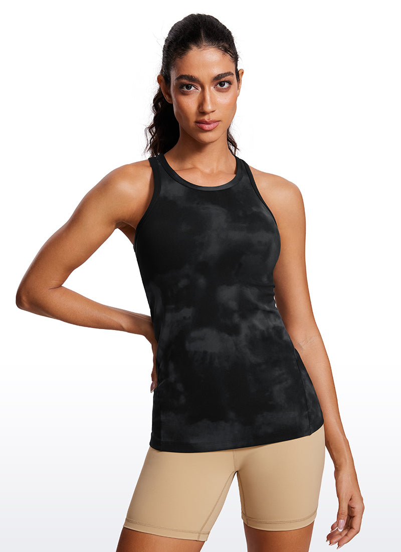 CRZ YOGA Butterluxe Camiseta de Racerback y Cuello Alto para Mujer Flores De Tinte Negro
