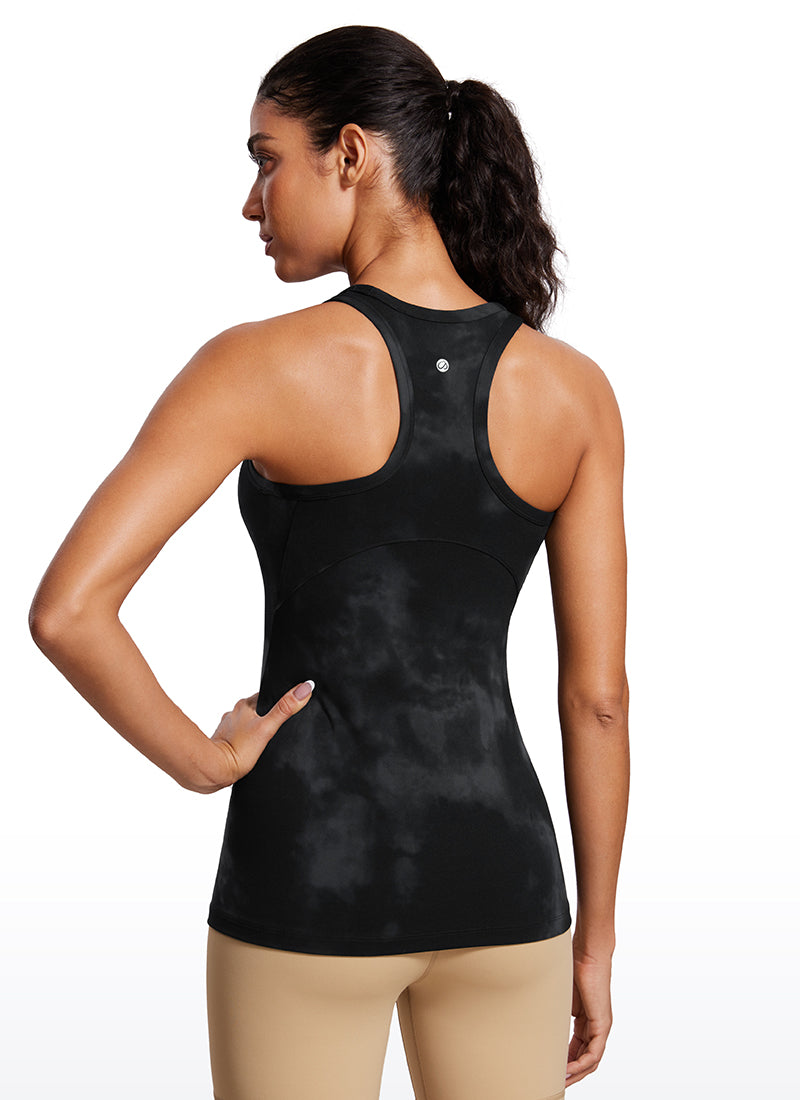 CRZ YOGA Butterluxe Camiseta de Racerback y Cuello Alto para Mujer Flores De Tinte Negro