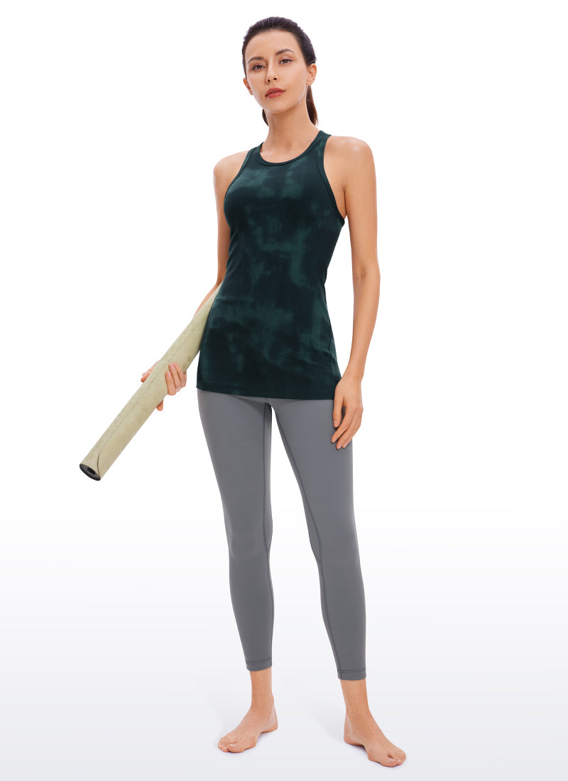 CRZ YOGA Butterluxe Camiseta de Racerback y Cuello Alto para Mujer Flores de teñido anudado verde esmeralda