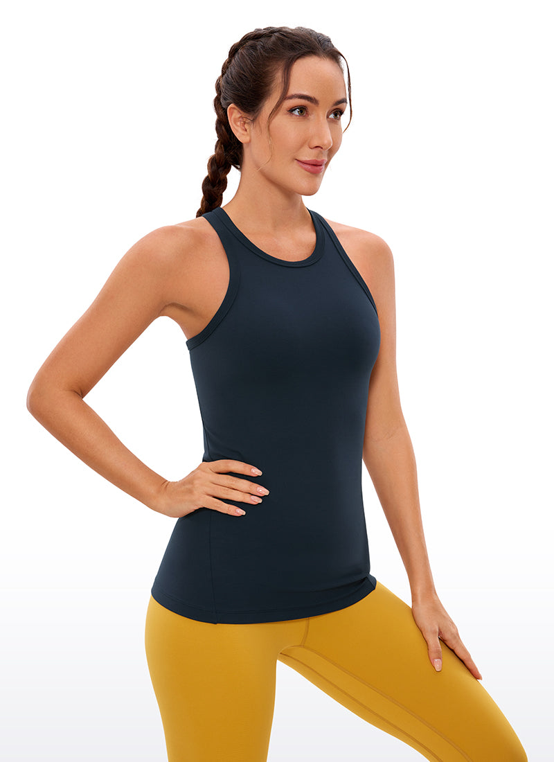 CRZ YOGA Butterluxe Camiseta de Racerback y Cuello Alto para Mujer True Navy