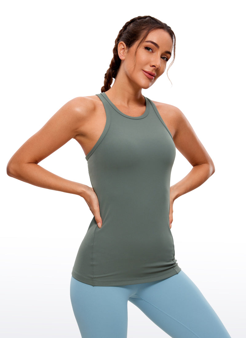 CRZ YOGA Butterluxe Camiseta de Racerback y Cuello Alto para Mujer Salvia gris