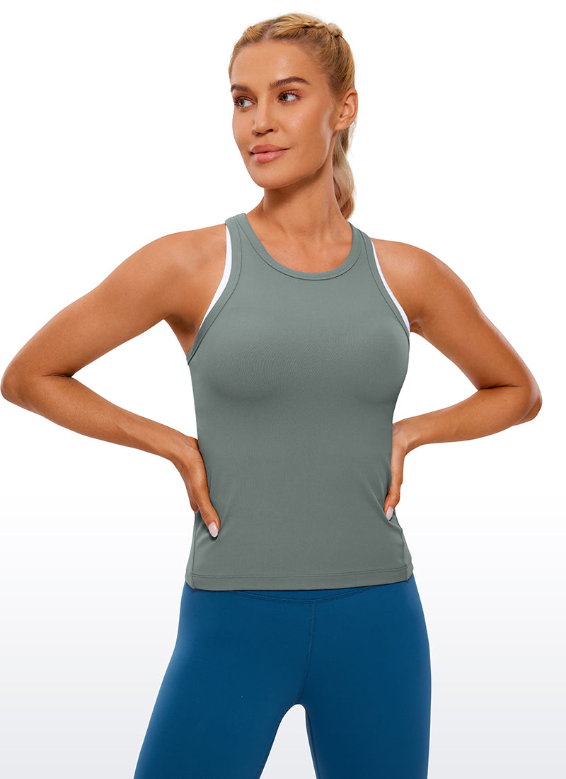 CRZ YOGA Blusas de yoga Corte ajustado Butterluxe Tank Cuello alto Salvia gris