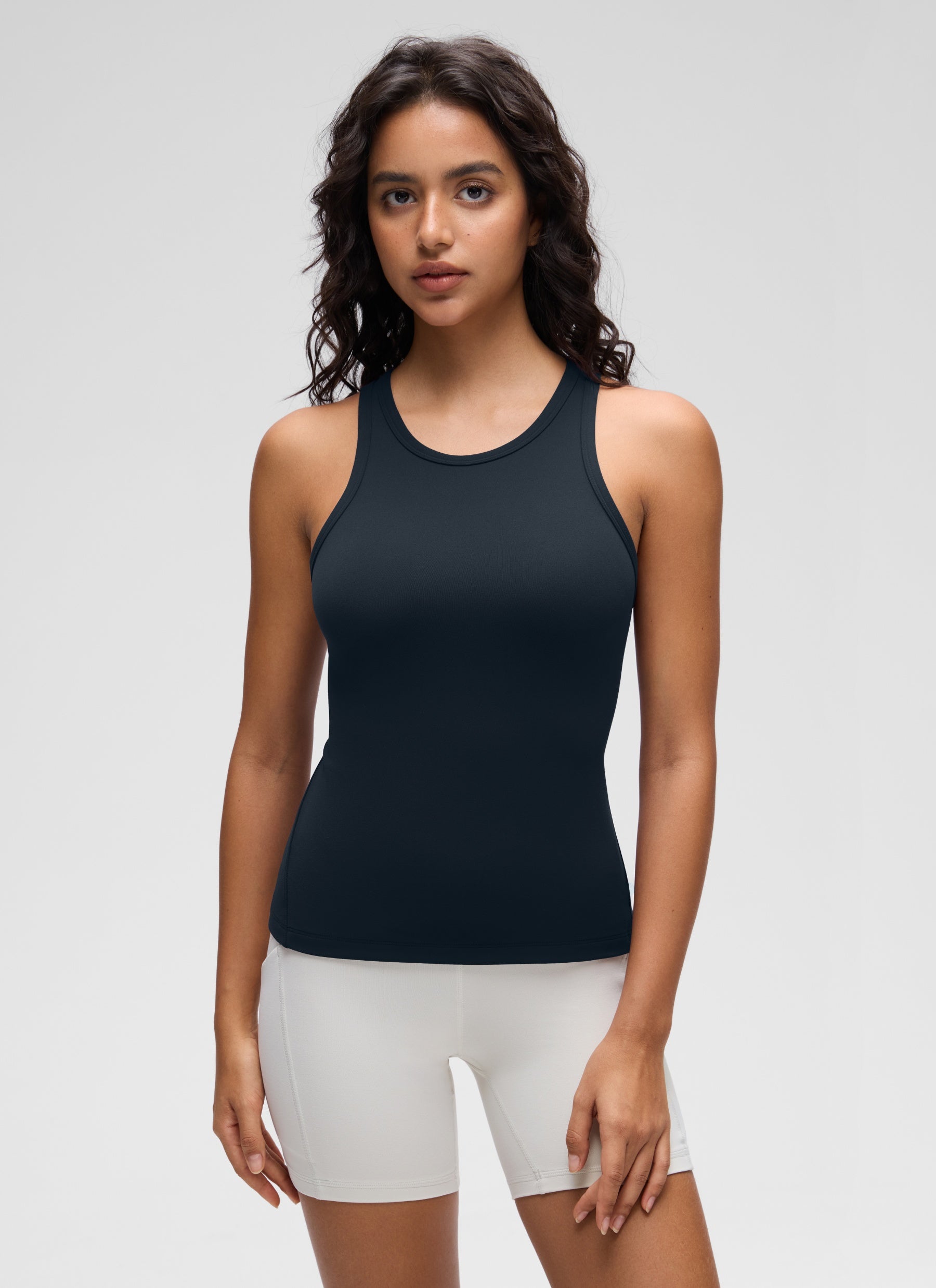 CRZ YOGA Blusas de yoga Corte ajustado Butterluxe Tank Cuello alto True Navy